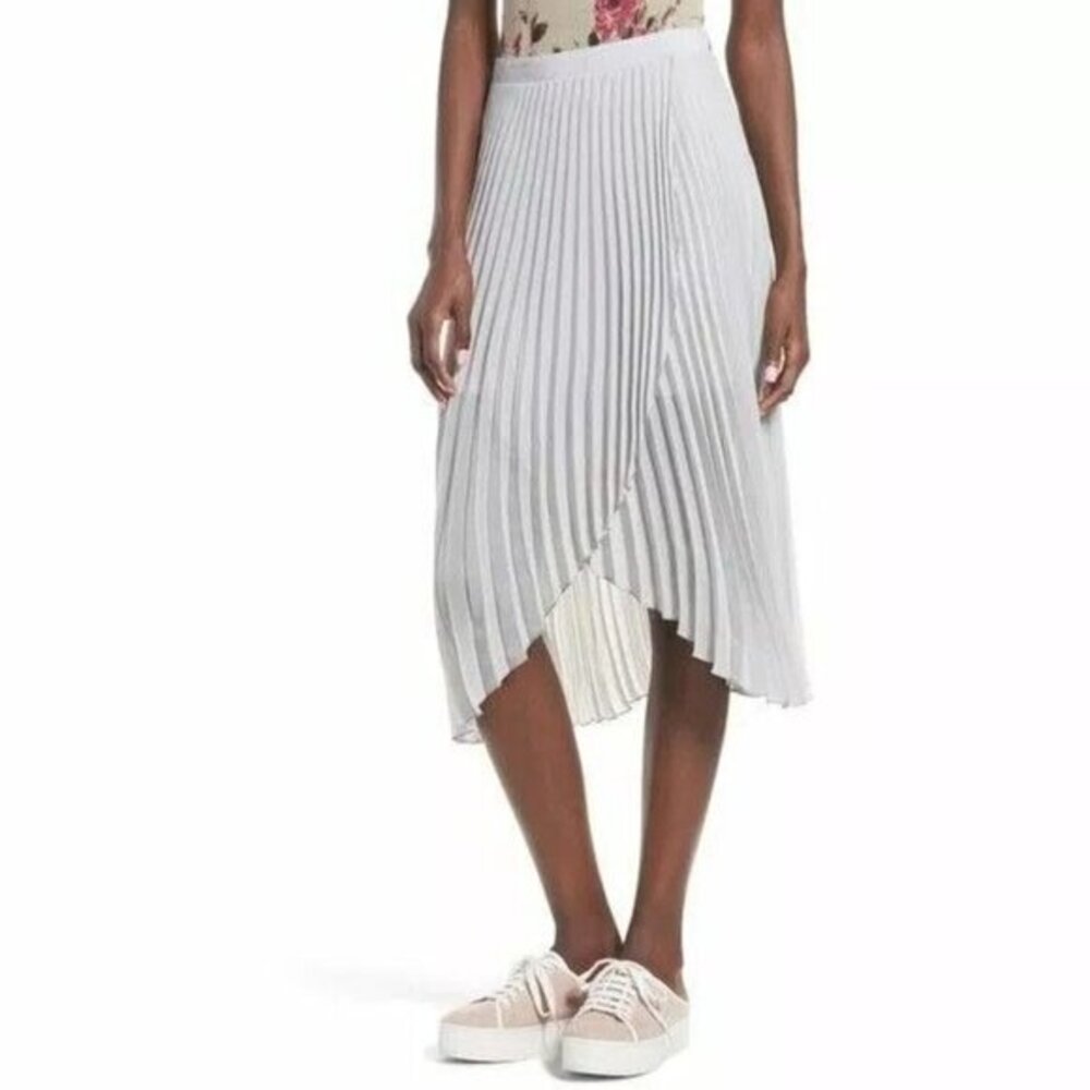 Leith High Low Tulip Hem Pleated Flowy Midi Skirt Light Grey SZ M New